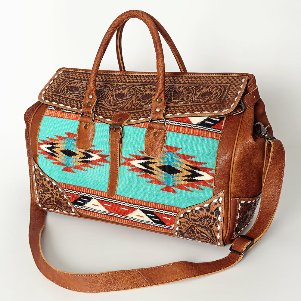 American Darling Hand-Tooled Saddle Blanket Genuine Leather Duffel Bag