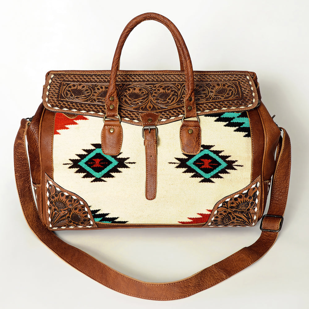 American Darling Hand-Tooled Saddle Blanket Genuine Leather Duffel Bag