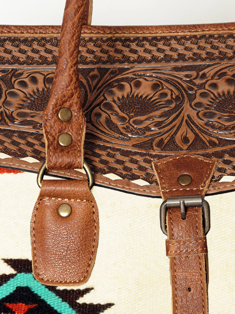 American Darling Hand-Tooled Saddle Blanket Genuine Leather Duffel Bag