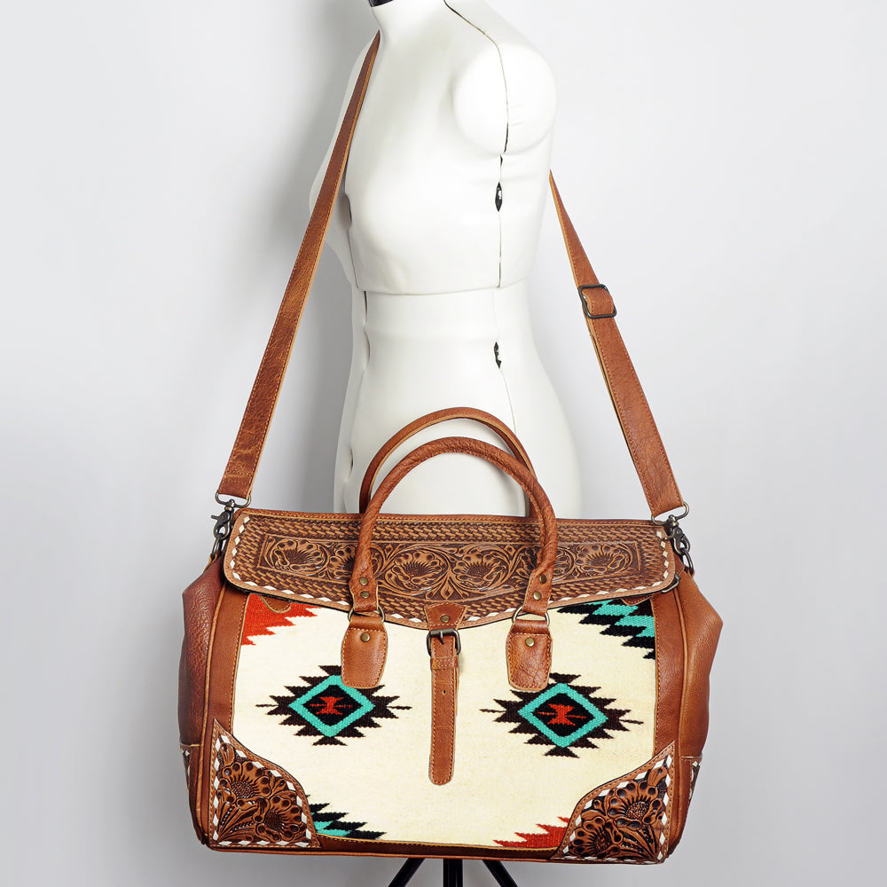 American Darling Hand-Tooled Saddle Blanket Genuine Leather Duffel Bag