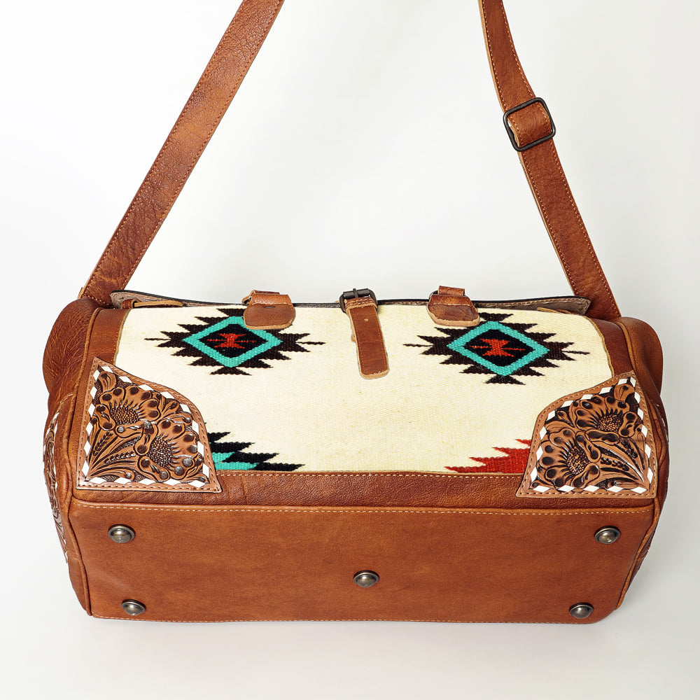 American Darling Hand-Tooled Saddle Blanket Genuine Leather Duffel Bag