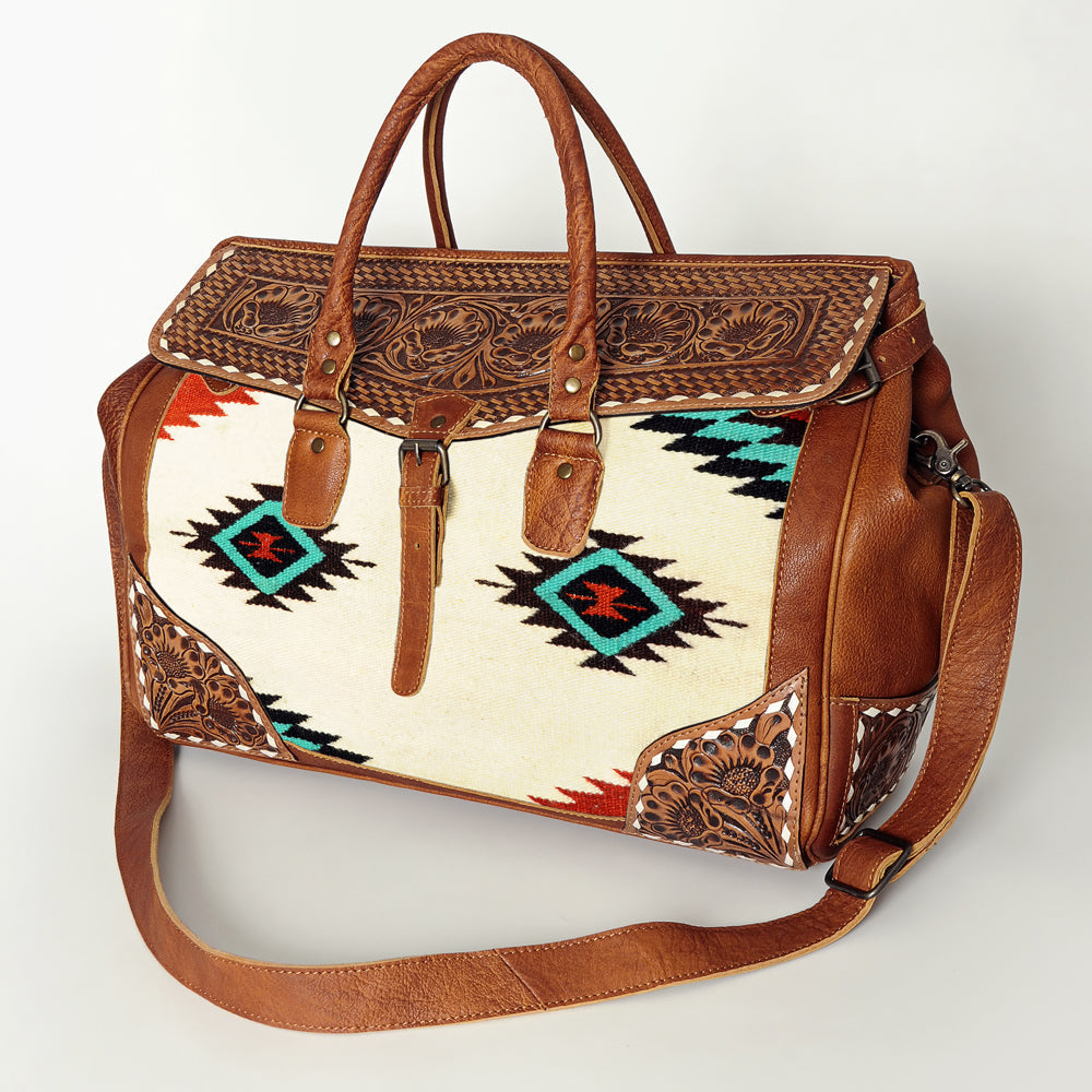 American Darling Hand-Tooled Saddle Blanket Genuine Leather Duffel Bag