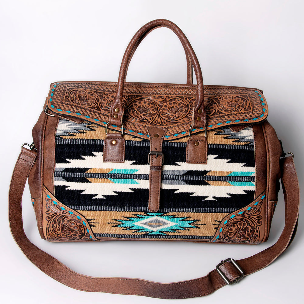 American Darling Hand-Tooled Saddle Blanket Genuine Leather Duffel Bag