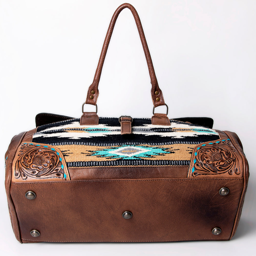American Darling Hand-Tooled Saddle Blanket Genuine Leather Duffel Bag