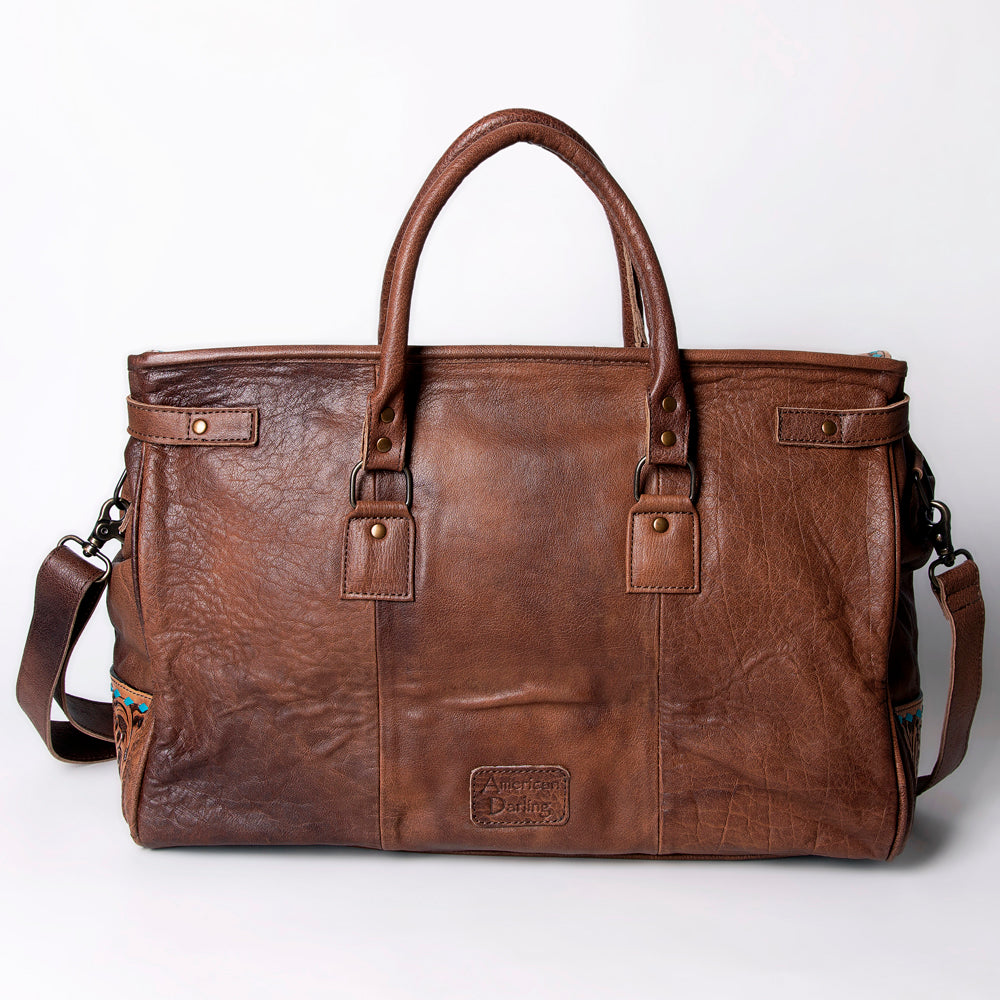 American Darling Hand-Tooled Saddle Blanket Genuine Leather Duffel Bag