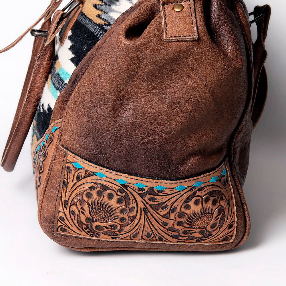 American Darling Hand-Tooled Saddle Blanket Genuine Leather Duffel Bag