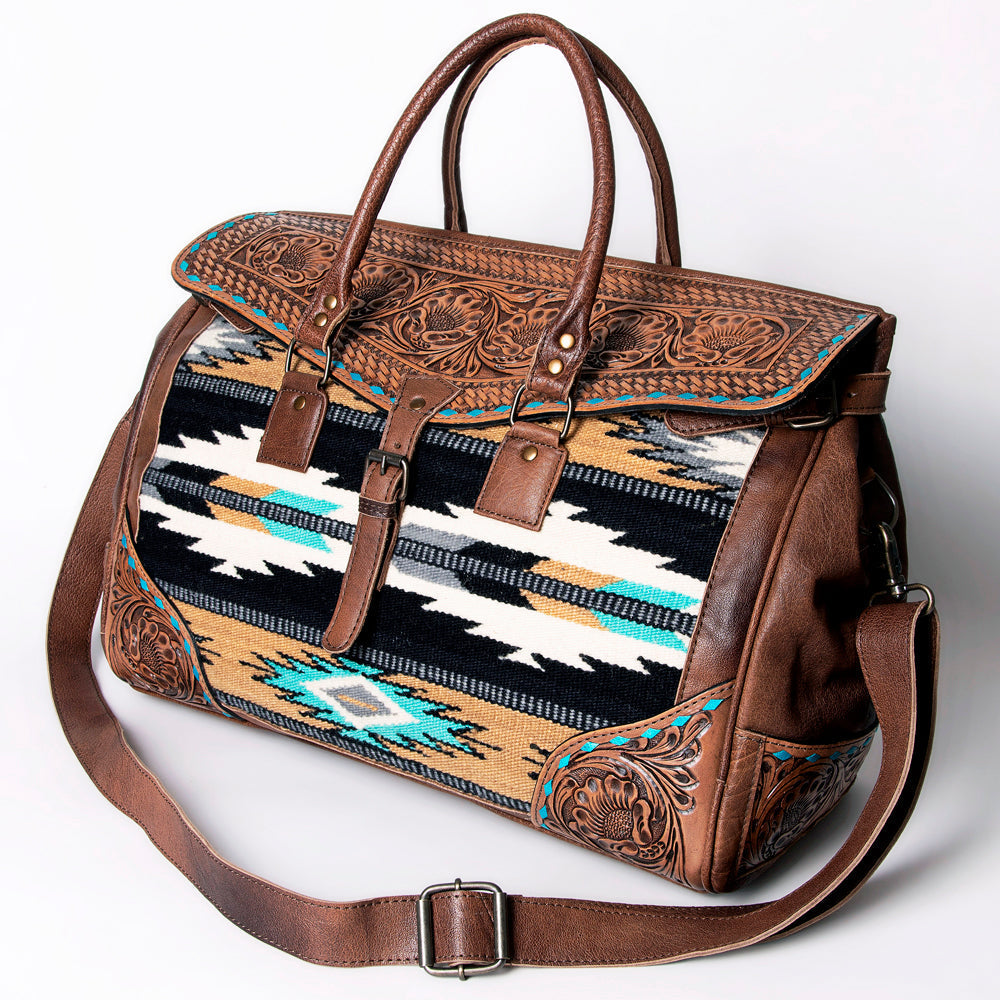 American Darling Hand-Tooled Saddle Blanket Genuine Leather Duffel Bag