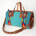 American Darling Duffel Bag for Travel, Hand Tooled Floral Leather & Woven Saddle Blanket, Genuine Western Leather Weekender