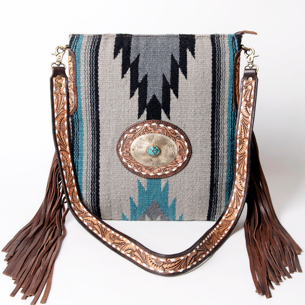 American Darling Hand-Tooled Saddle Blanket Leather Messenger Bag
