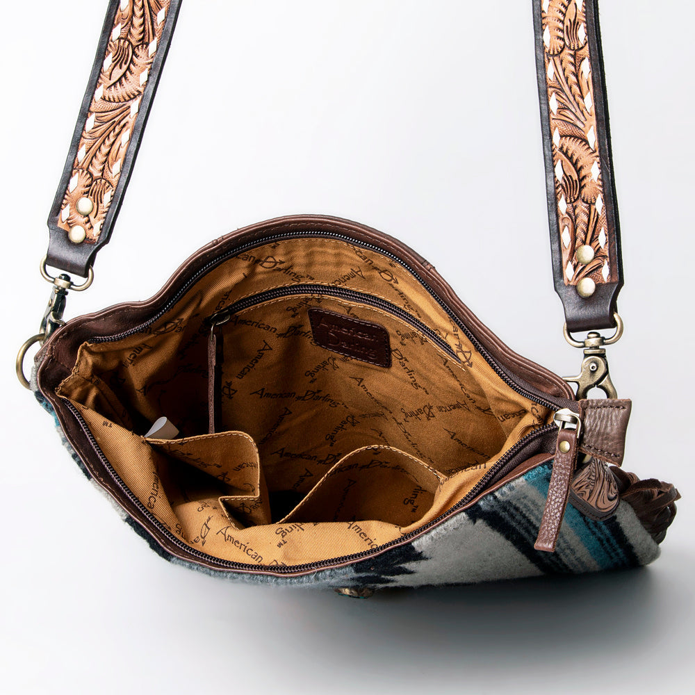 American Darling Hand-Tooled Saddle Blanket Leather Messenger Bag