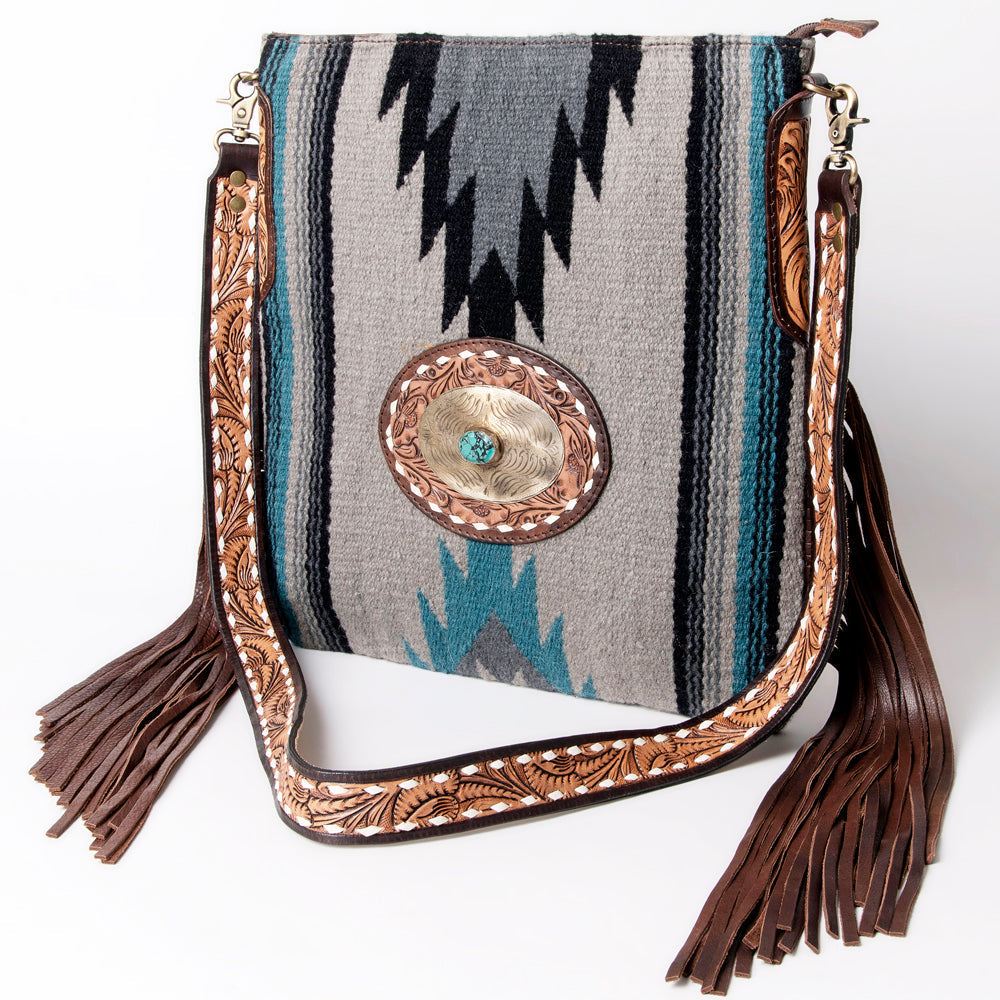 American Darling Hand-Tooled Saddle Blanket Leather Messenger Bag