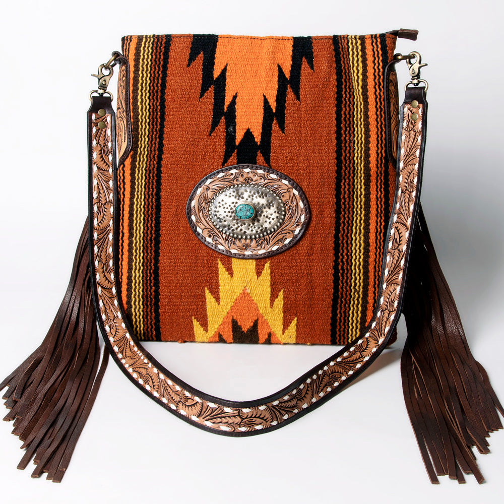 American Darling Hand-Tooled Saddle Blanket Leather Messenger Bag