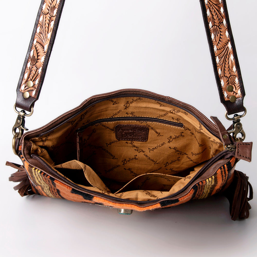 American Darling Hand-Tooled Saddle Blanket Leather Messenger Bag