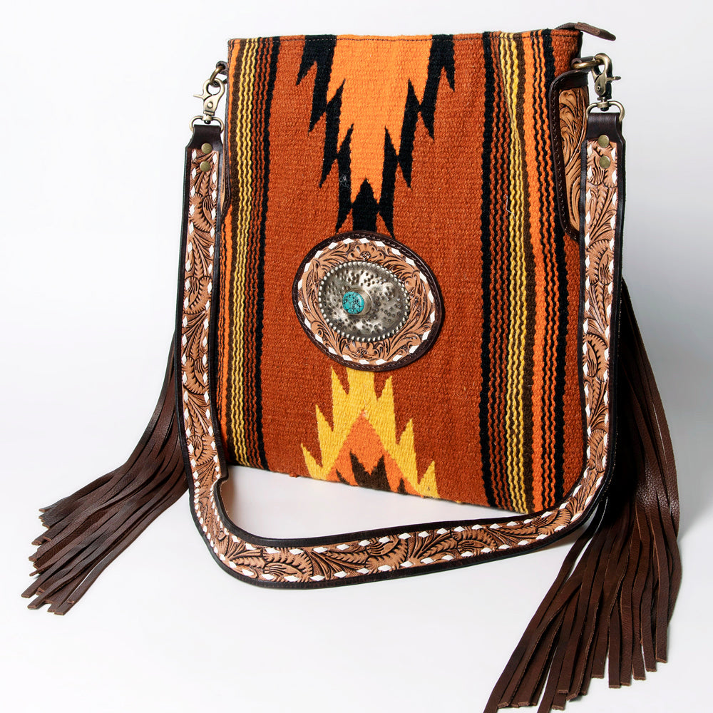 American Darling Hand-Tooled Saddle Blanket Leather Messenger Bag