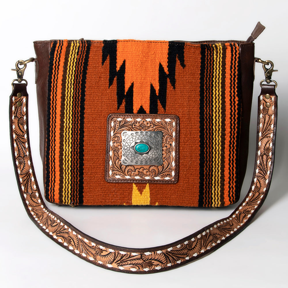 American Darling Hand-Tooled Saddle Blanket Leather Large Crossbody Bag