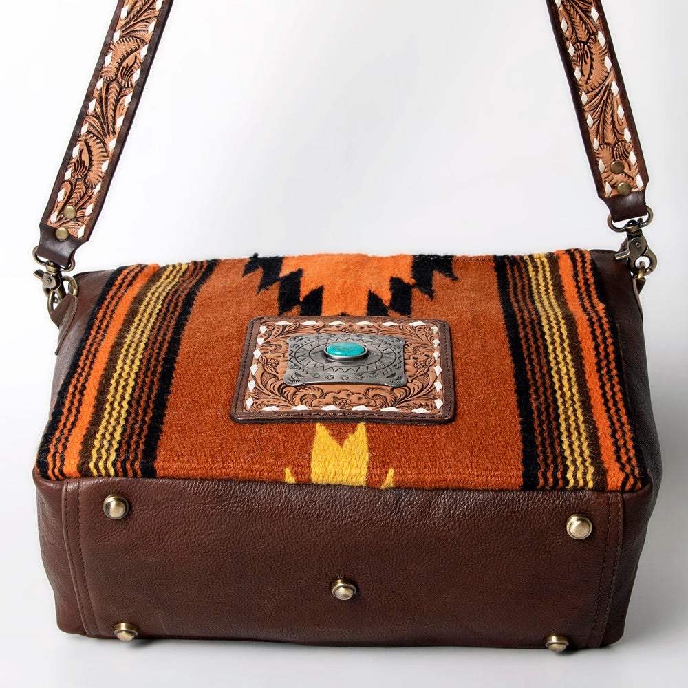 American Darling Hand-Tooled Saddle Blanket Leather Large Crossbody Bag