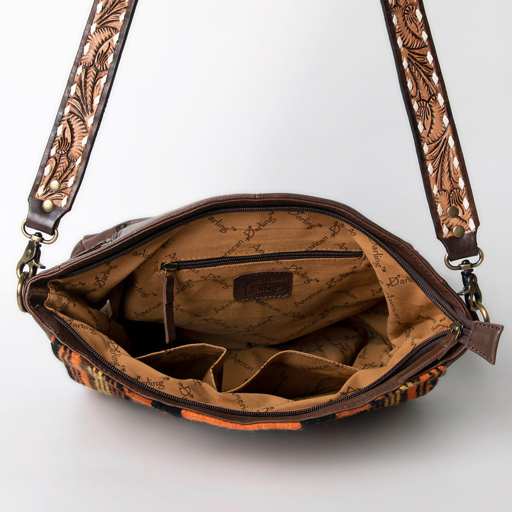 American Darling Hand-Tooled Saddle Blanket Leather Large Crossbody Bag