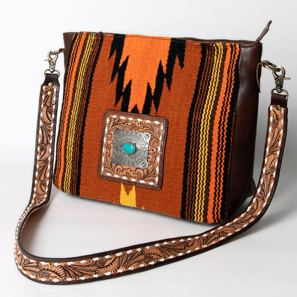 American Darling Hand-Tooled Saddle Blanket Leather Large Crossbody Bag