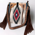 American Darling Large Cross body Bag for Women - Hand Woven Saddle Blanket, Hand Tooled Leather & Fringes