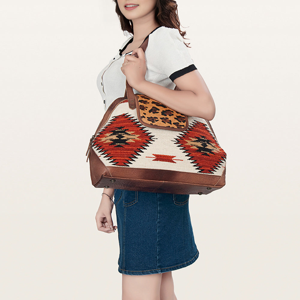 American Darling Tote Bag Genuine Leather Hair-On Cowhide Hand Woven Saddle Blanket Western Handbag 12in x 16in x 5in