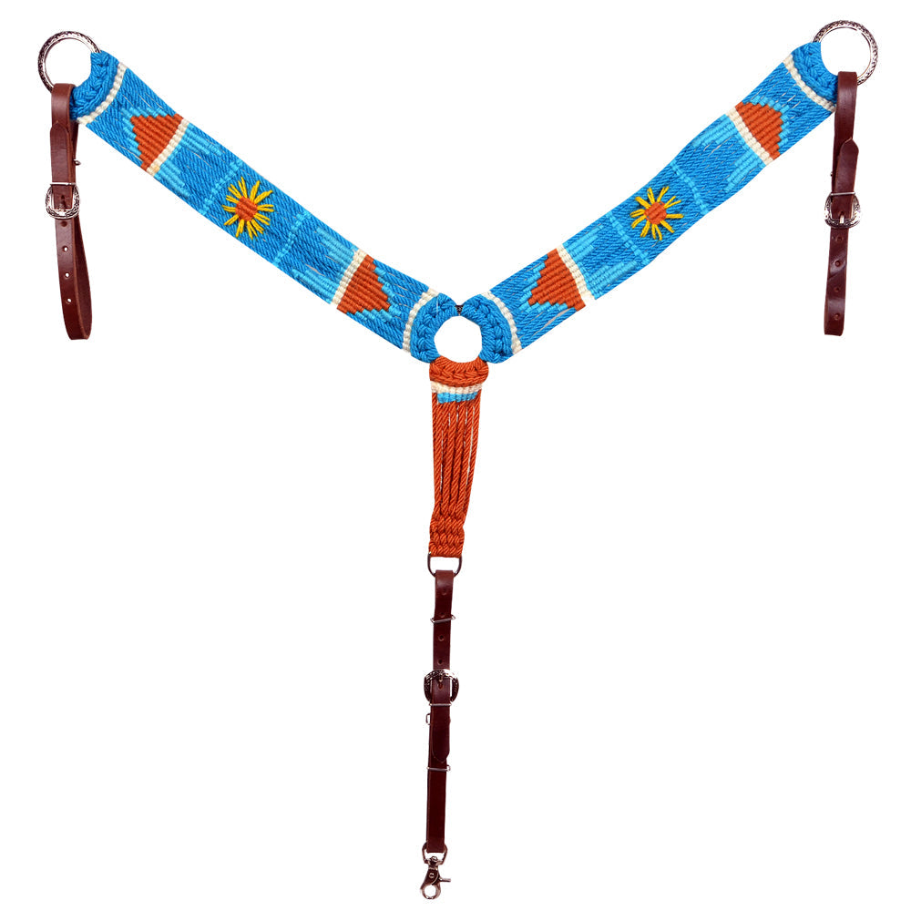 HILASON Western Wool Headstall & Breast Collar Tack Set Turquoise Brown | Leather for Horses
