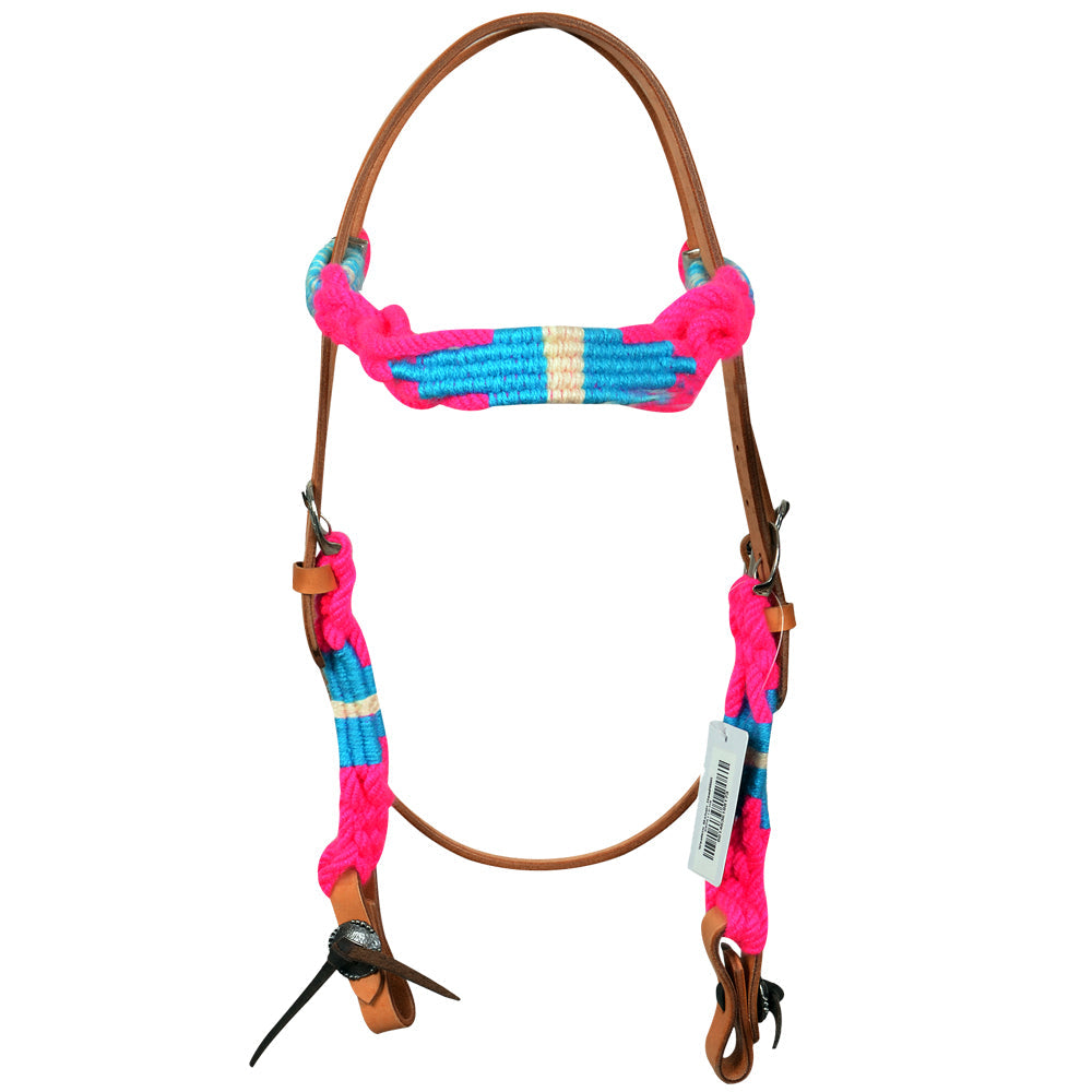 HILASON Western Wool Headstall & Breast Collar Tack Set Turquoise Pink | Leather for Horses