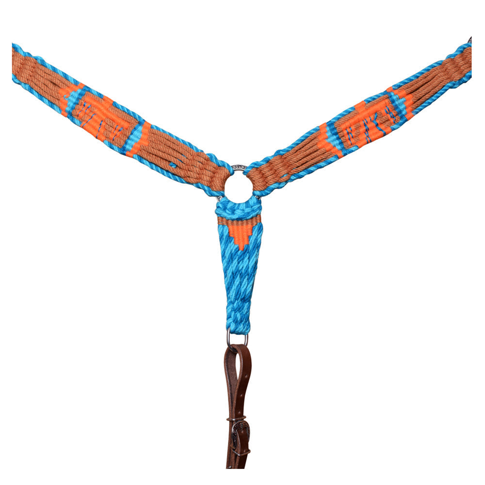 Hilason Cactus Western Wool Hand Tooled Breast Collar Headstall Tack Set Brown/Turquoise