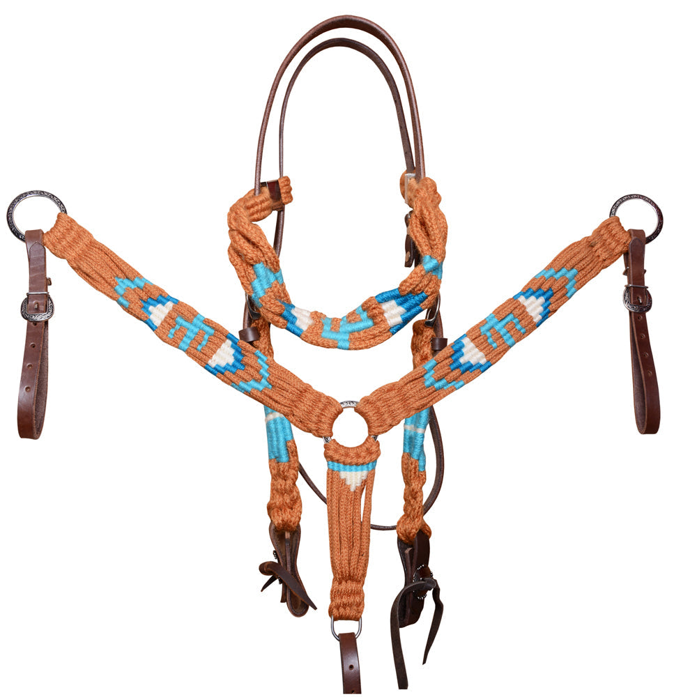 HILASON Western Wool Headstall & Breast Collar Tack Set Turquoise/Brown | Leather for Horses