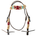 HILASON Western Wool Headstall & Breast Collar Tack Set Tan with Maroon |