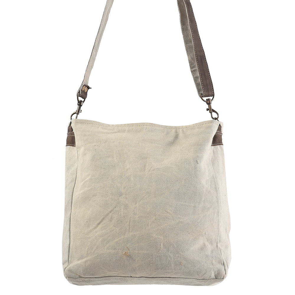 OHLAY Upcycled Canvas Genuine Leather Messenger Bag