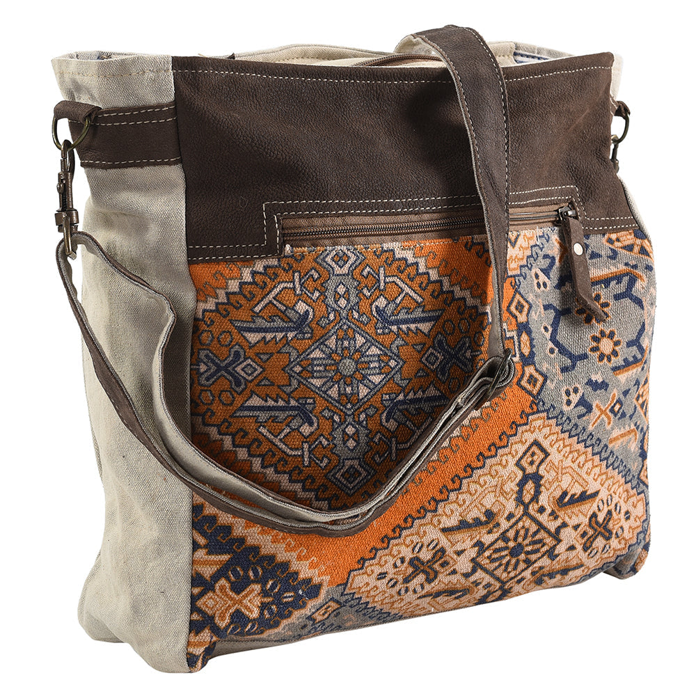 OHLAY Upcycled Canvas Genuine Leather Messenger Bag