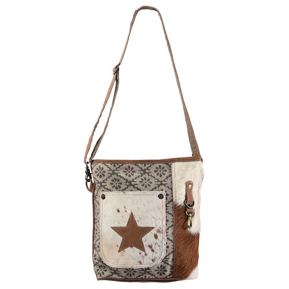 Ohlay Messenger Upcycled Canvas Hair-on Genuine Leather