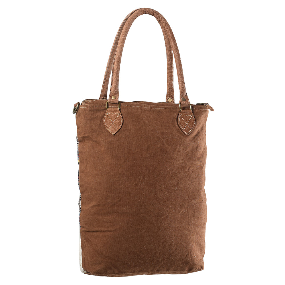 OHLAY Upcycled Wool Canvas Hair-On Genuine Leather Tote