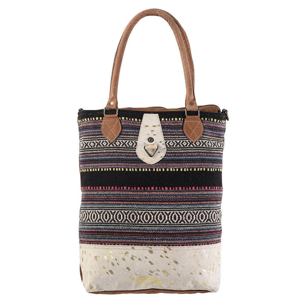 OHLAY Upcycled Wool Canvas Hair-On Genuine Leather Tote