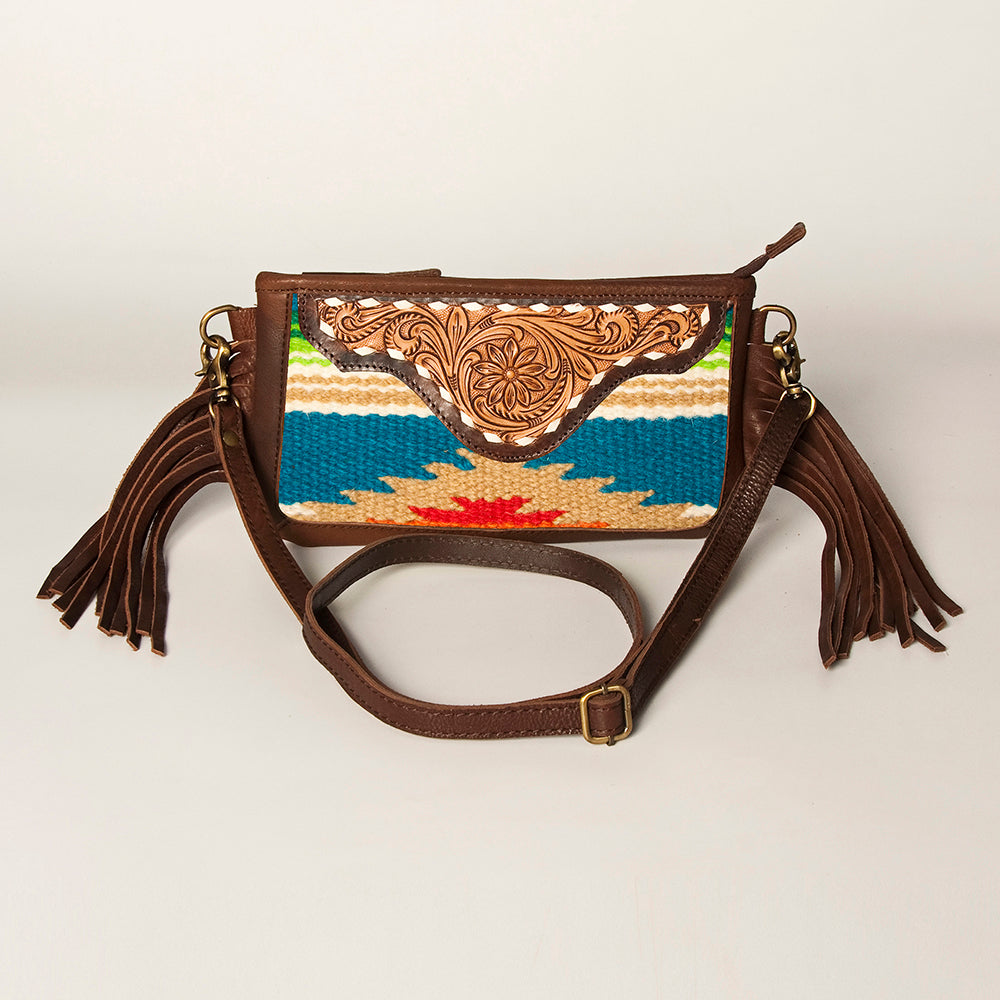American Darling Small Crossbody Hand Tooled Saddle Blanket Genuine Leather