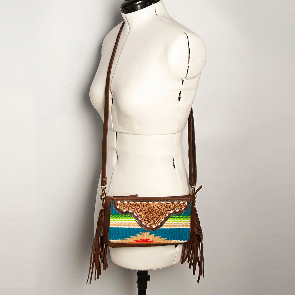 American Darling Small Crossbody Hand Tooled Saddle Blanket Genuine Leather