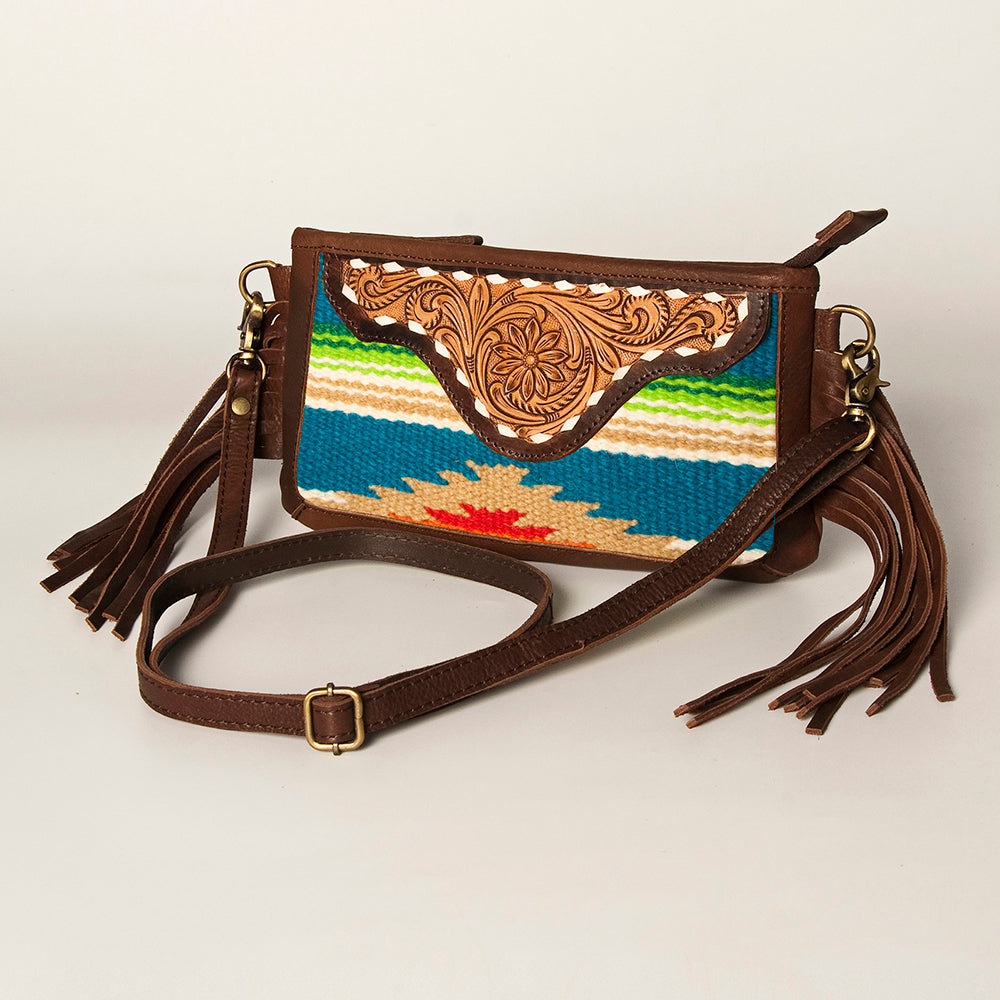 American Darling Small Crossbody Hand Tooled Saddle Blanket Genuine Leather