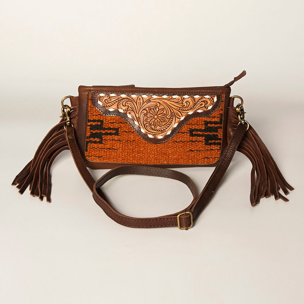 American Darling Small Crossbody Hand Tooled Saddle Blanket Genuine Leather
