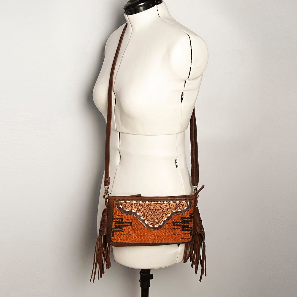 American Darling Small Crossbody Hand Tooled Saddle Blanket Genuine Leather
