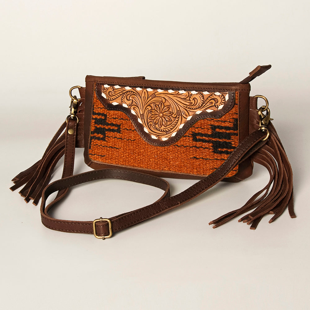 American Darling Small Crossbody Hand Tooled Saddle Blanket Genuine Leather