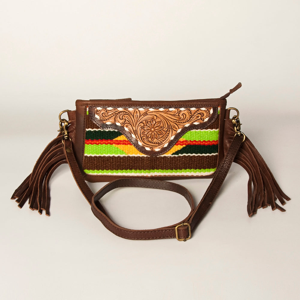 American Darling Small Crossbody Hand Tooled Saddle Blanket Genuine Leather
