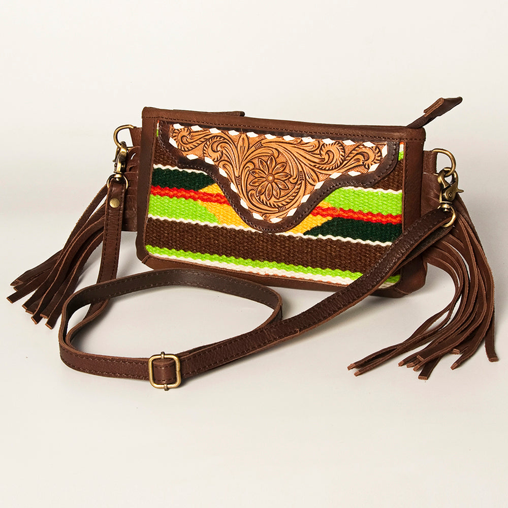 American Darling Small Crossbody Hand Tooled Saddle Blanket Genuine Leather
