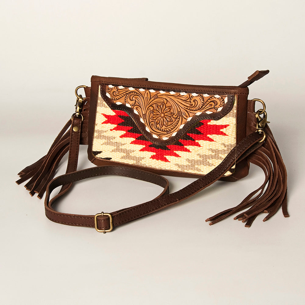 American Darling Small Crossbody Hand Tooled Saddle Blanket Genuine Leather
