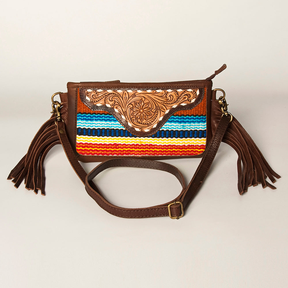 American Darling Small Crossbody Hand Tooled Saddle Blanket Genuine Leather