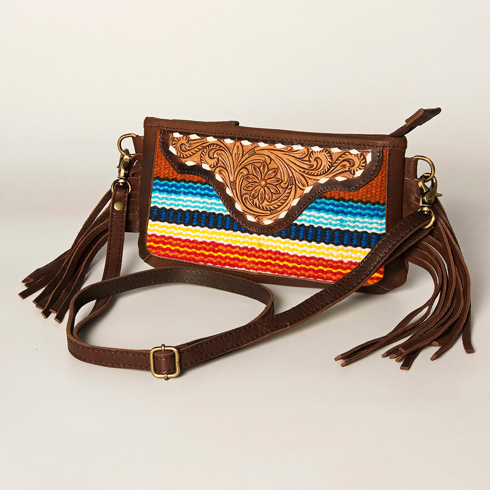 American Darling Small Crossbody Hand Tooled Saddle Blanket Genuine Leather