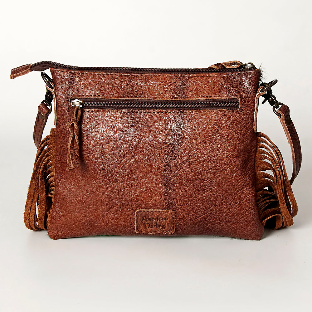 American Darling Western Small Crossbody Bag – Genuine Hair-On Cowhide Leather with Fringes, Adjustable Strap, Handcrafted in Texas