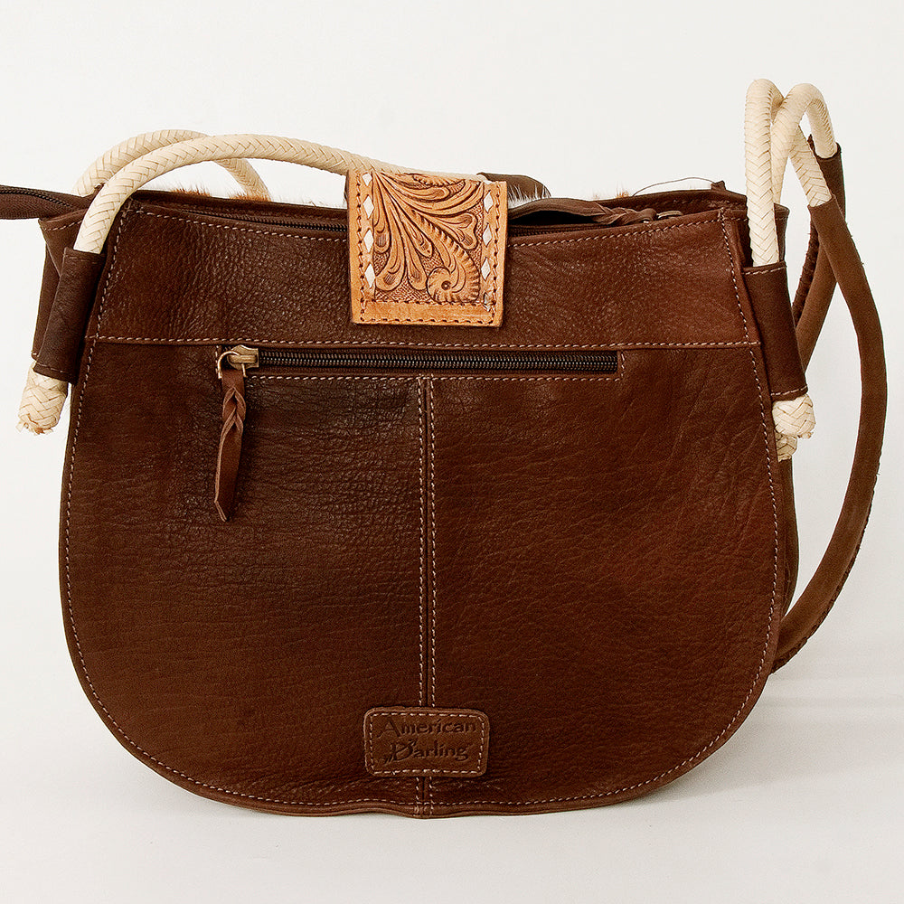 American Darling Messenger Bag, Hand-Tooled Floral Western Leather Purse, Buck Stitched, 9.5in (H) X 12in (W) X 3.5in (D)
