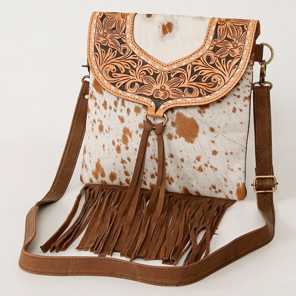 American Darling Messenger Hand Tooled Hair-On Genuine Leather