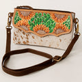 American Darling Small Cross body Bag Hand Tooled Sunflower Cactus Leather & Hair-On Cowhide Western Purse 4.5in x 7in
