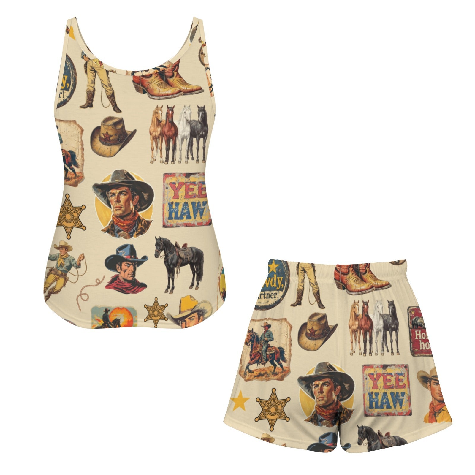 Baha Ranch Vintage Cowboy Collage Pajama Lounge Tank Shorts Set Made in America by Baha Ranch Western Wear - product image 6